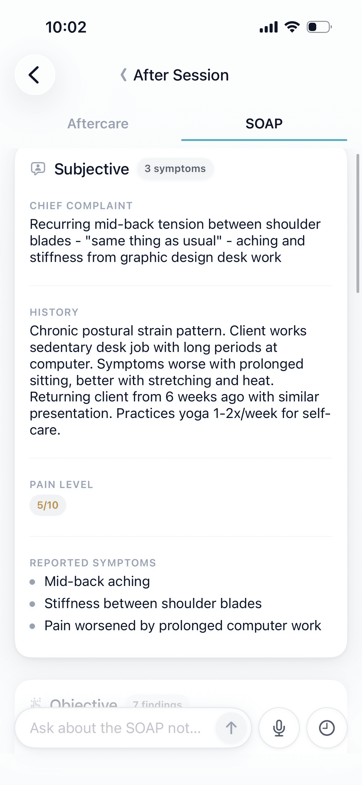 SOAP note generated from a post-session voice memo